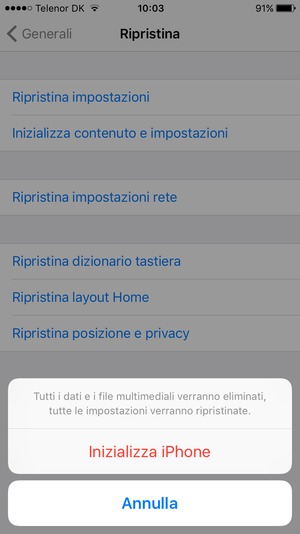Seleziona Inizializza iPhone