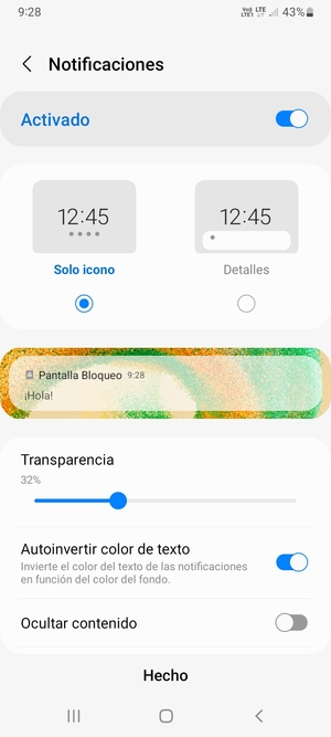 Seleccione la opciones deseada y seleccione Hecho