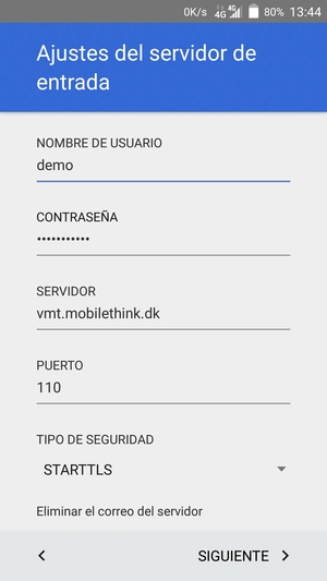 Introduzca NOMBRE DE USUARIO y la dirección de servidor entrante