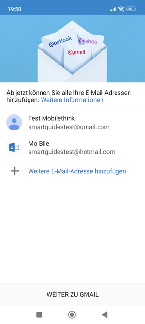 Wählen Sie WEITER ZU GMAIL