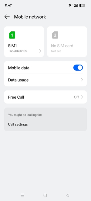 Select SIM1 or SIM2