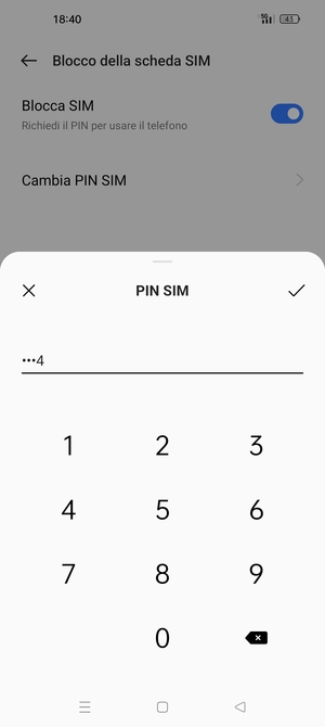 Inserisci PIN attuale per questa scheda SIM e seleziona OK