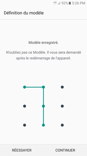 Dessinez un motif de déverrouillage et sélectionnez CONTINUER