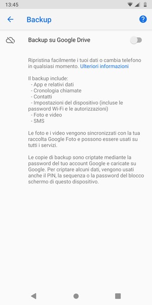 Attiva Backup su Google Drive