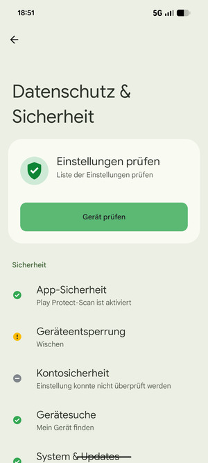 Um Ihre Bildschirmsperre zu aktivieren, gehen Sie zum Datenschutz & Sicherheit Menü und wählen Sie  Geräteentsperrung