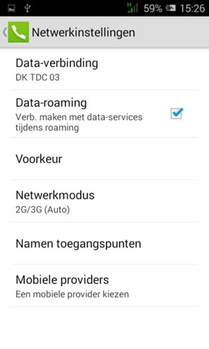 Schakel Data-roaming in of uit