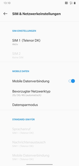 Wählen Sie SIM 1 oder SIM 2
