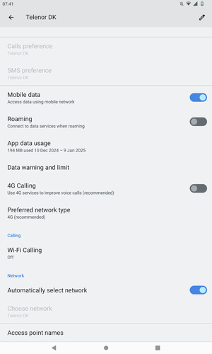 Scroll to and select Access point names