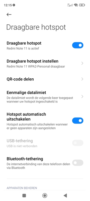 Uw telefoon is nu geïnstalleerd voor gebruik als modem