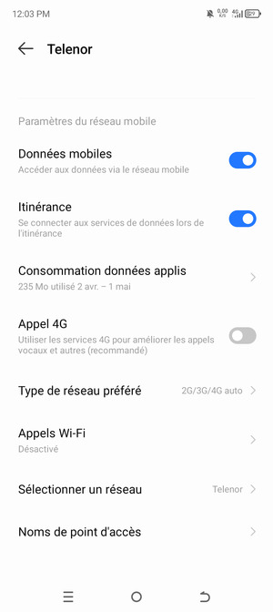 Activer ou désactiver Itinérance