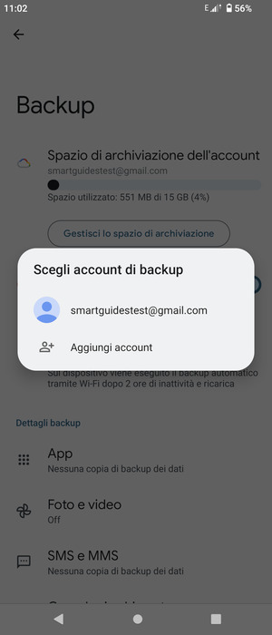 Seleziona il tuo account di backup