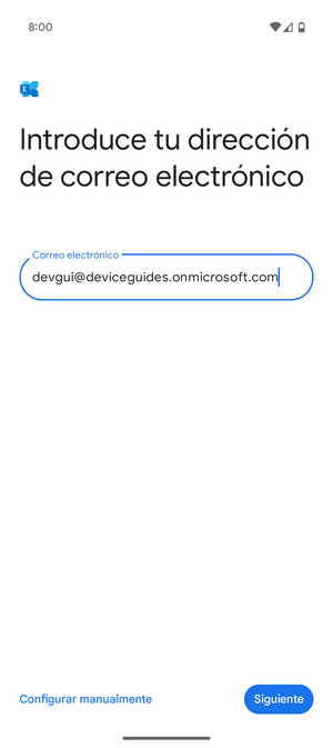 Introduzca su Dirección de correo electrónico y seleccione Configurar manualmente