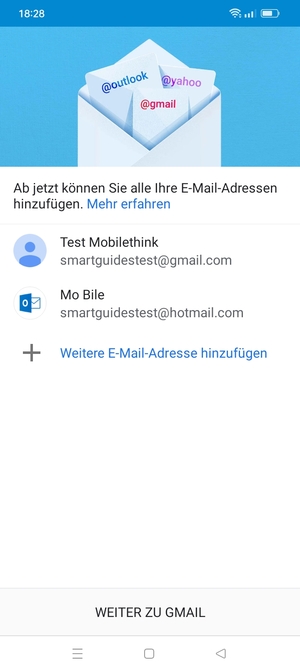 Wählen Sie WEITER ZU GMAIL