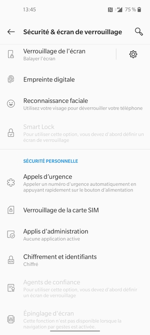 Sélectionnez Verrouillage de la carte SIM