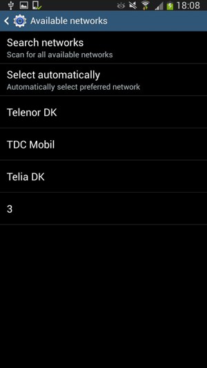 Select a network operator from the list