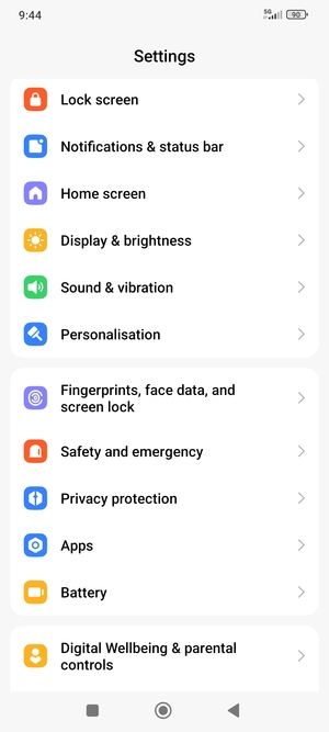 Scroll to and select Fingerprints, face data, and screen lock