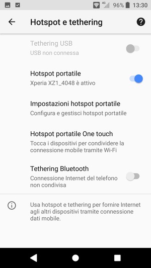 Il telefono è ora pronto per essere usato come modem