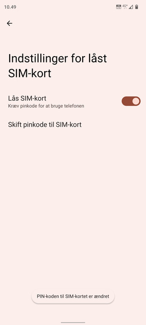 Din PIN-kode til SIM-kort er nu ændret