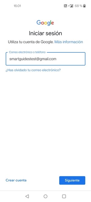 Introduzca su dirección de Gmail y seleccione Siguiente