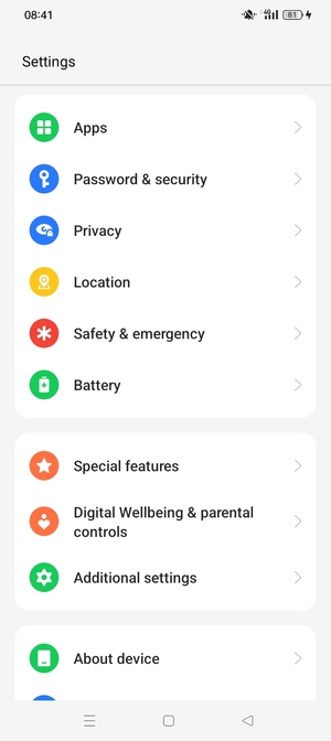 Scroll to and select Password & security