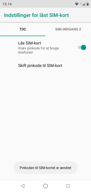 Din Pinkode til SIM-kort er nu ændret