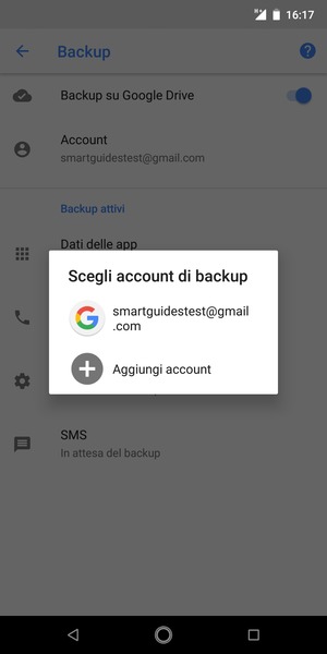 Seleziona il tuo account di backup
