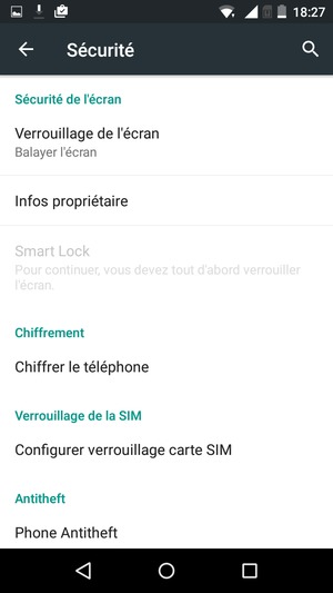 Sélectionnez Configurer verrouillage carte SIM