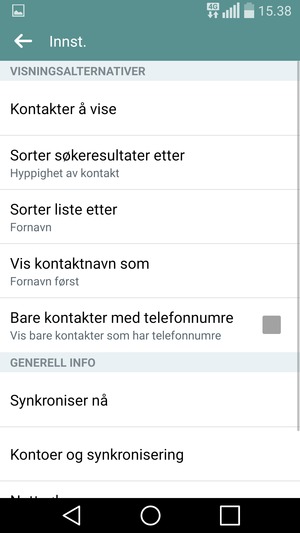 Velg Kontoer og synkronisering