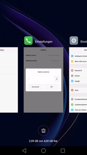 Wählen Sie das Symbol Löschen, um alle laufende Apps zu schließen