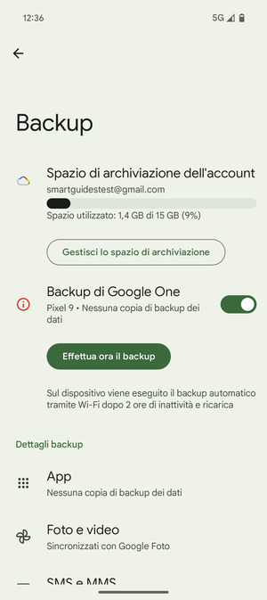 Seleziona Spazio di archivazione dell'account
