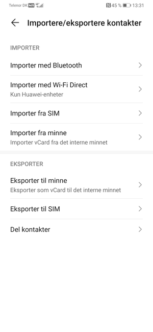 Velg Importer fra SIM