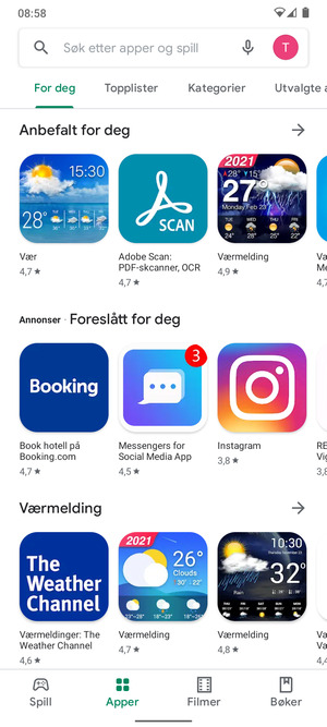 Velg søkefelt