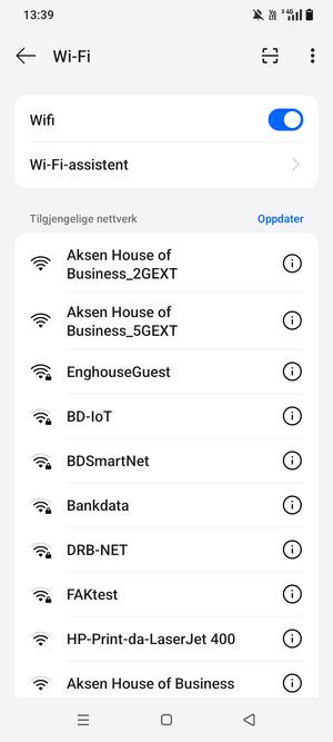Velg det trådløse nettverket du vil koble til