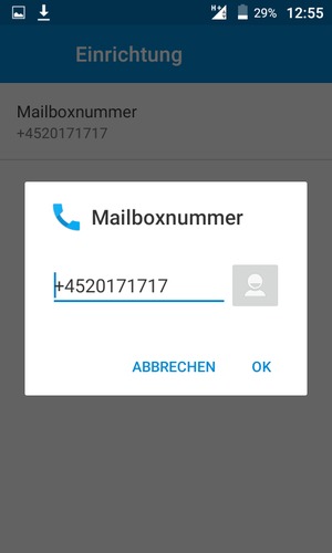 Geben Sie die Mailboxnummer ein und wählen Sie OK