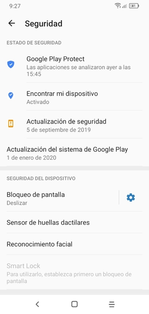 Seleccione Bloqueo de pantalla