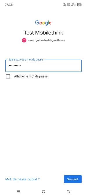Saisissez votre Mot de passe et sélectionnez Suivant