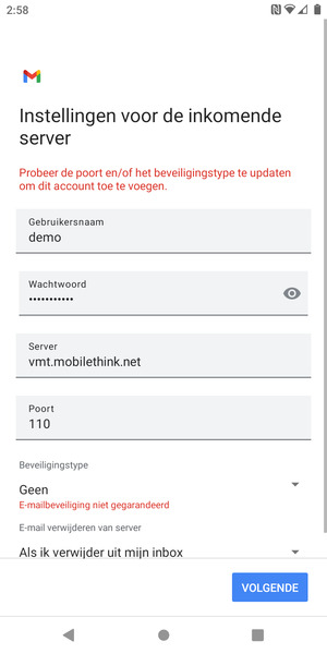 Selecteer VOLGENDE