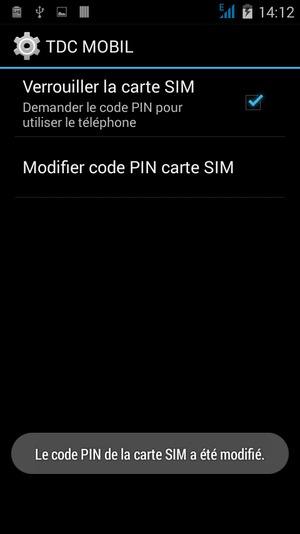 Le code PIN de la carte SIM a été modifié