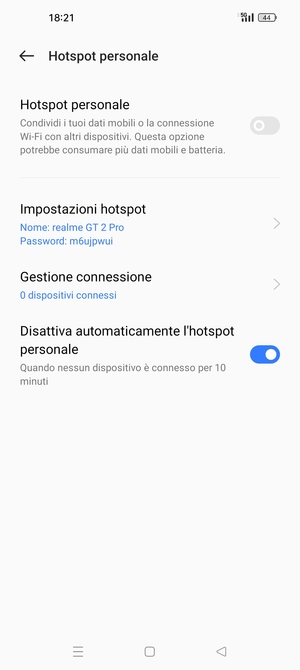 Seleziona Impostazioni hotspot