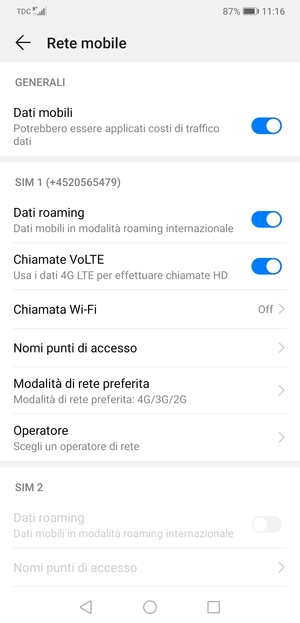 Attiva o disattiva Dati roaming