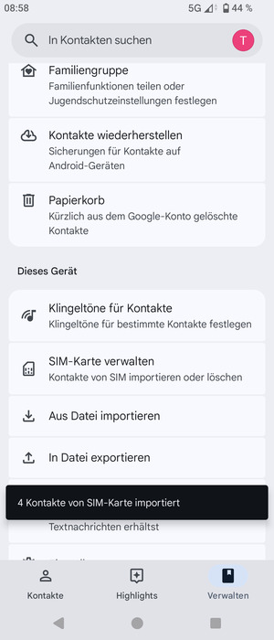 Ihre Kontakte werden in Ihrem Google Konto gespeichert und auf Ihrem Handy gespeichert, wenn Google das nächste Mal synchronisiert wird.