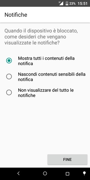 Seleziona la tua opzione preferita e poi FINE