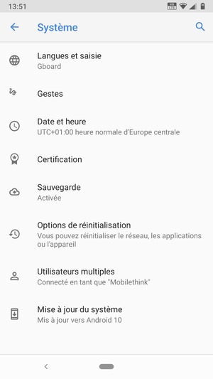 Sélectionnez Mise à jour du système