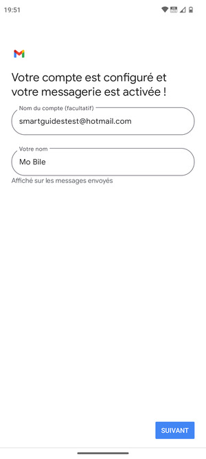 Donnez un nom à votre compte et saisissez votre nom. Sélectionnez SUIVANT
