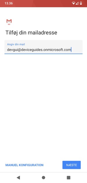 Indtast din e-mailadresse og vælg MANUEL KONFIGURATION