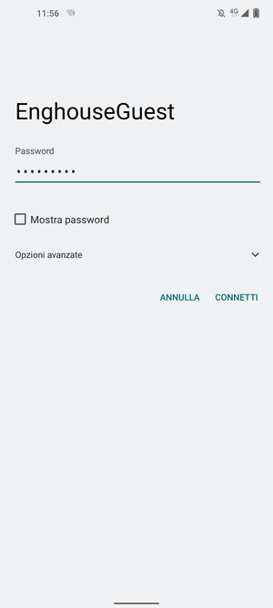 Inserisci la password del Wi-Fi e seleziona CONNETTI