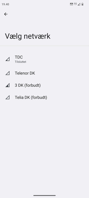 Vælg en netværksudbyder fra listen