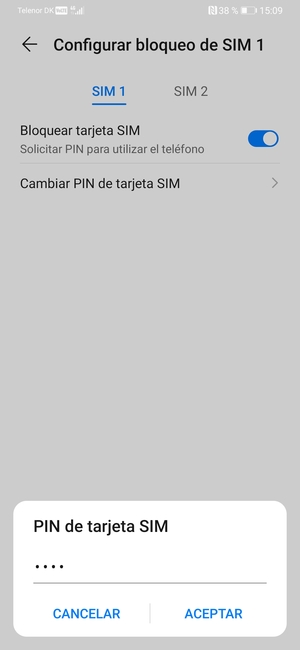 Introduzca su Antiguo PIN de tarjeta SIM y seleccione ACEPTAR