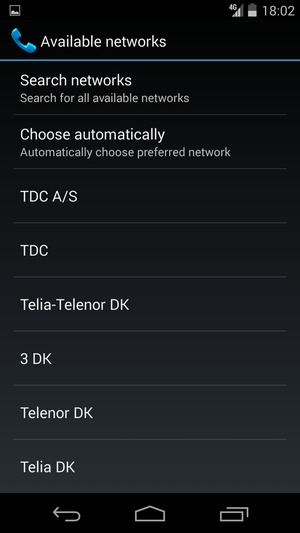 Select a network operator from the list