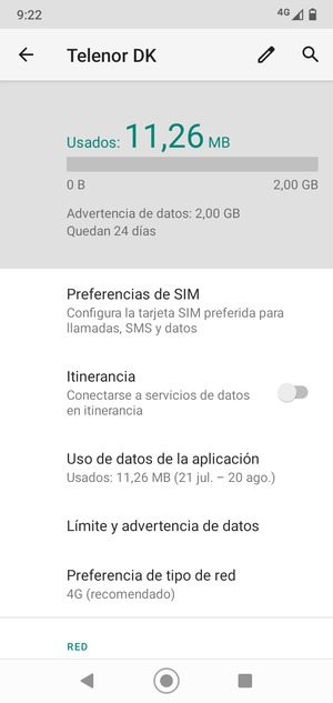 Seleccione Preferencia de tipo de red